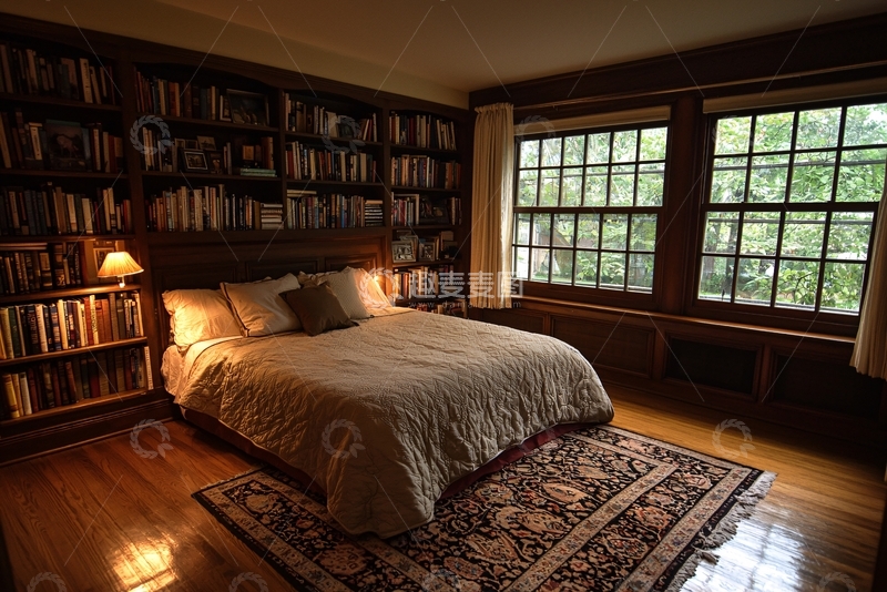 高清大图下载【趣麦麦图】温暖卧室书香满屋