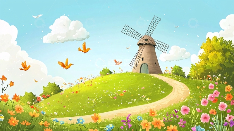 高清大图下载【趣麦麦图】田园风光卡通风车