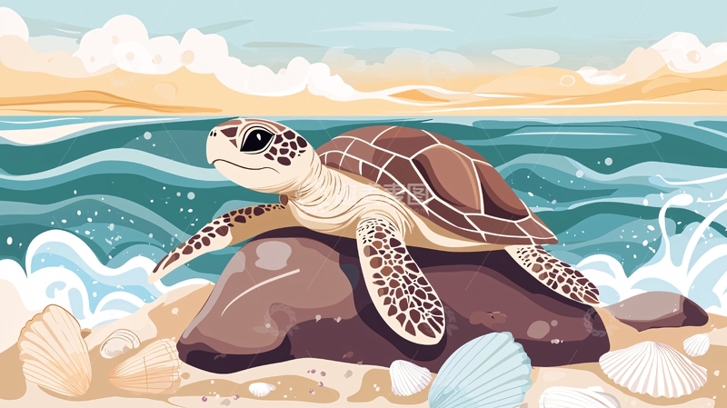 高清大图下载【趣麦麦图】海滩上休憩的海龟