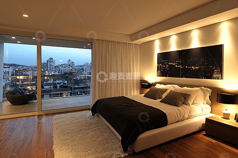 高清大图下载【趣麦麦图】现代简约卧室夜景