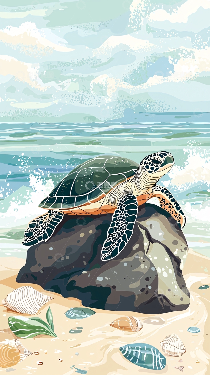 高清大图下载【趣麦麦图】海滩上休憩的海龟
