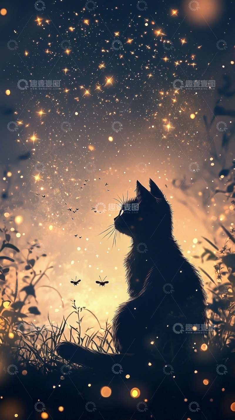高清大图下载【趣麦麦图】星空猫咪