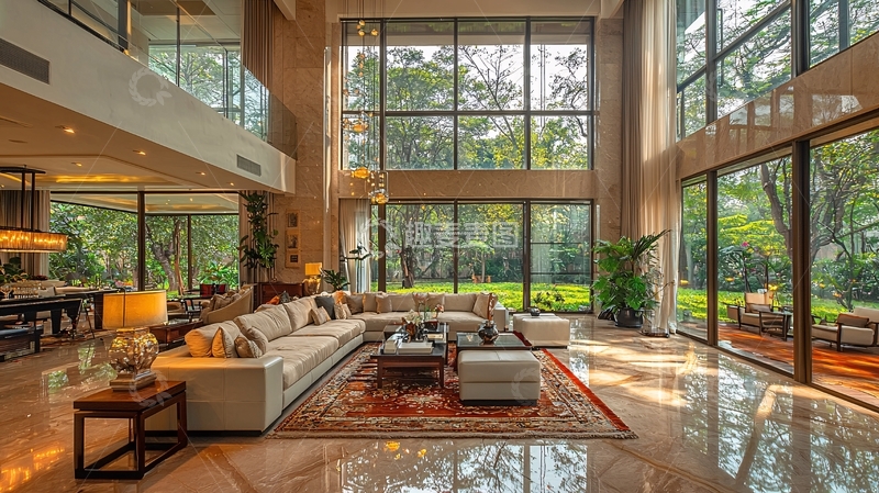 高清大图下载【趣麦麦图】落地窗大别墅客厅