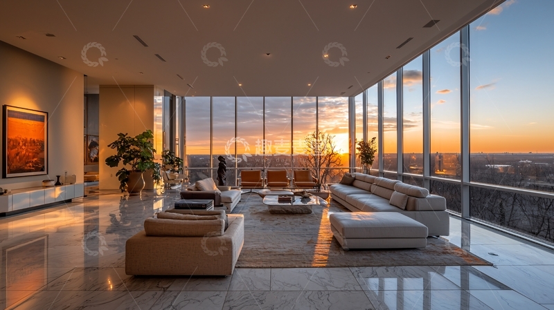 高清大图下载【趣麦麦图】极简风格落地窗豪宅客厅