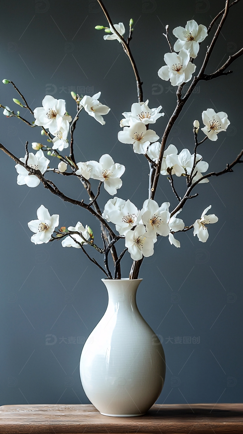 白瓷瓶中玉兰花枝