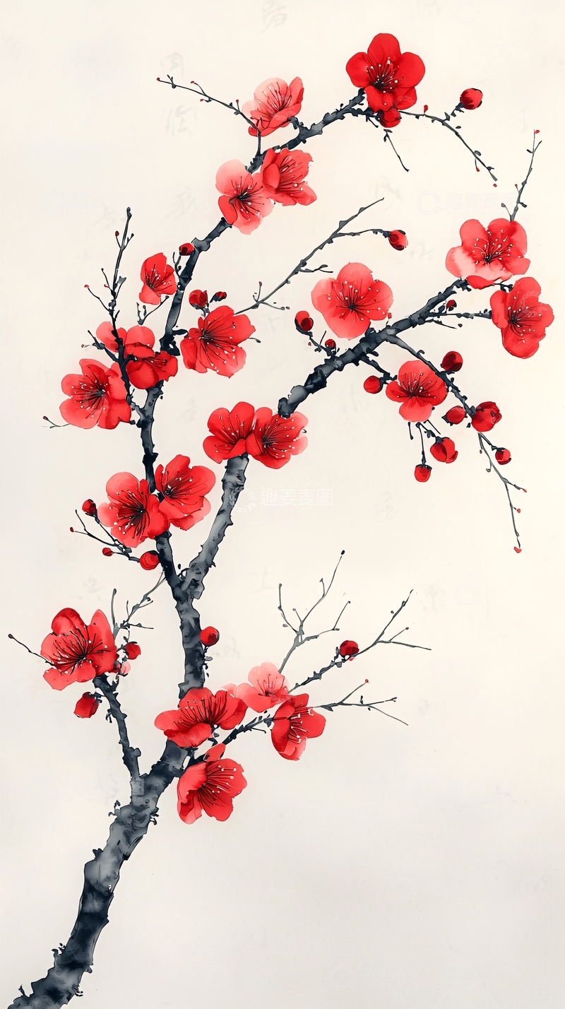高清大图下载【趣麦麦图】红梅枝条水墨画