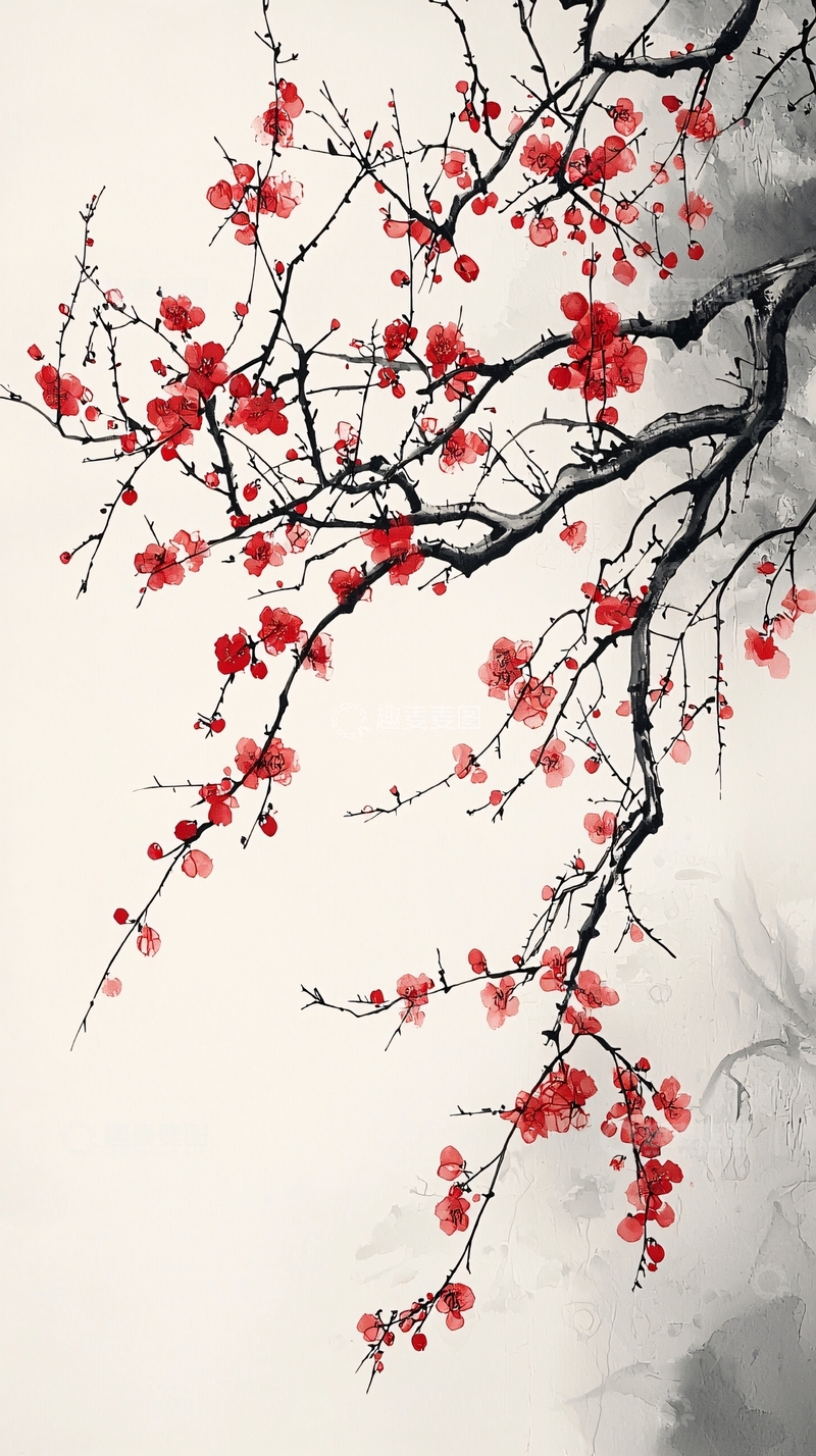 高清大图下载【趣麦麦图】水墨红梅