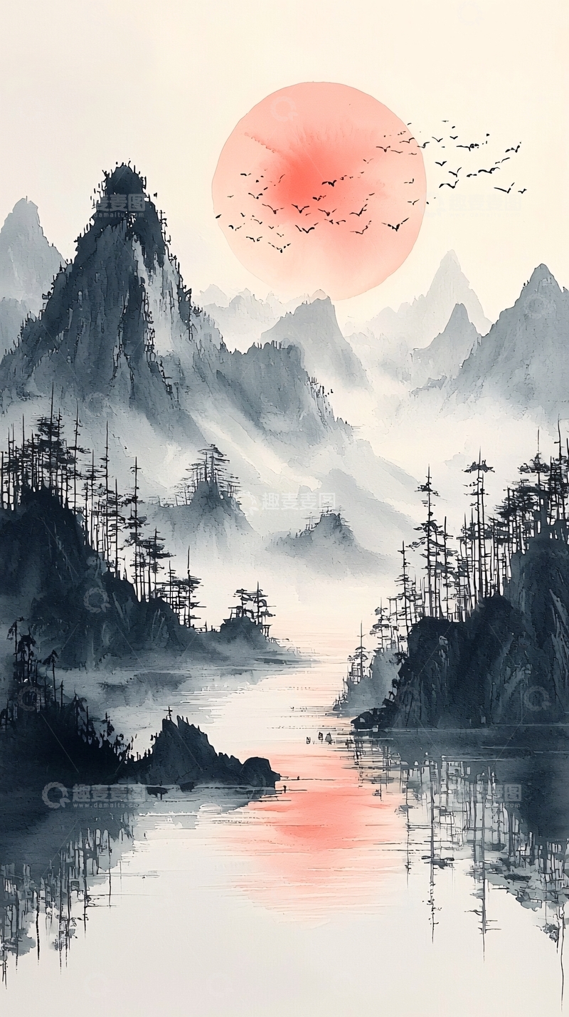 高清大图下载【趣麦麦图】水墨山水画579