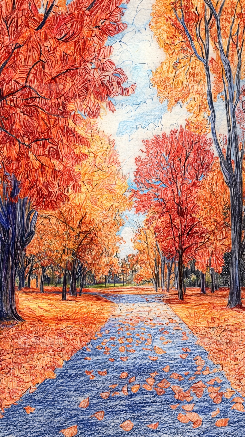 高清大图下载【趣麦麦图】秋日落叶小路