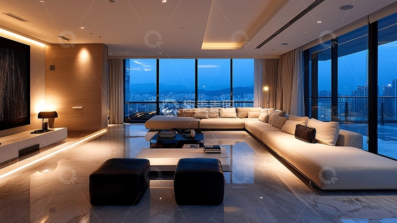 高清大图下载【趣麦麦图】现代简约风格客厅夜景
