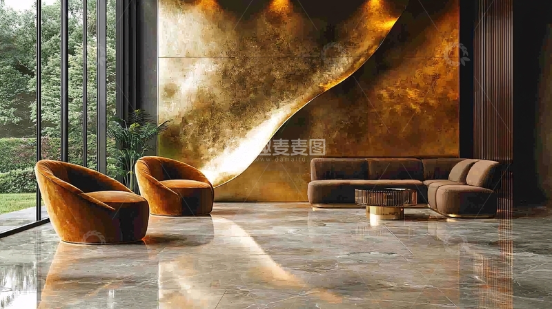 高清大图下载【趣麦麦图】-现代奢华金色背景客厅