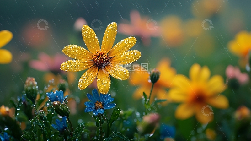 高清大图下载【趣麦麦图】雨中黄花