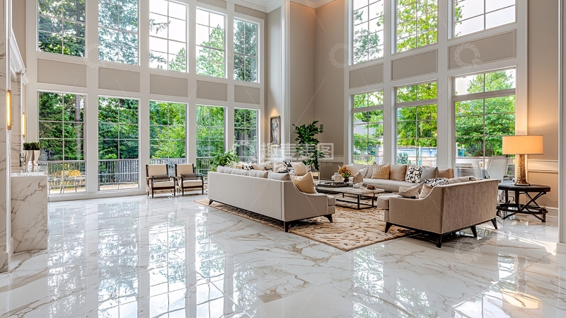 高清大图下载【趣麦麦图】明亮大理石地板客厅