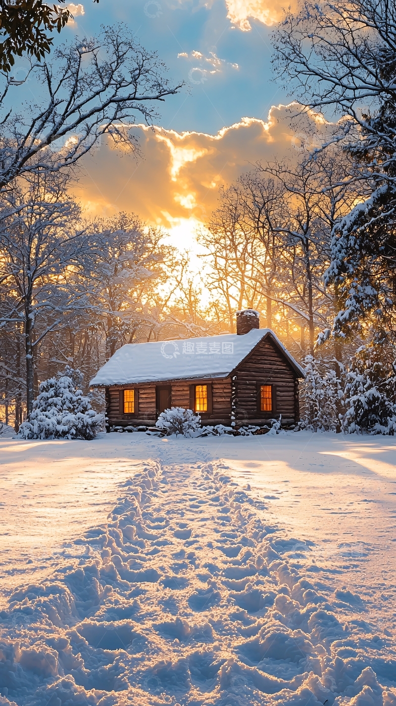 高清大图下载【趣麦麦图】冬季雪景木屋