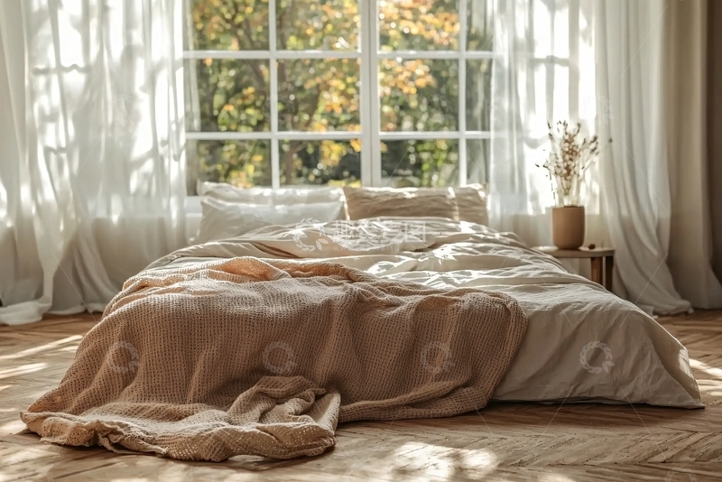 高清大图下载【趣麦麦图】阳光洒进卧室的床