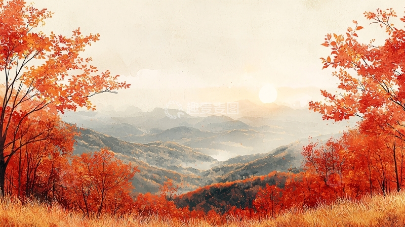 高清大图下载【趣麦麦图】秋日红叶山景
