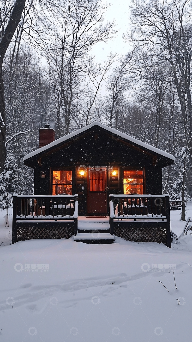 高清大图下载【趣麦麦图】雪夜木屋