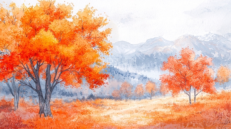 高清大图下载【趣麦麦图】水彩秋景画