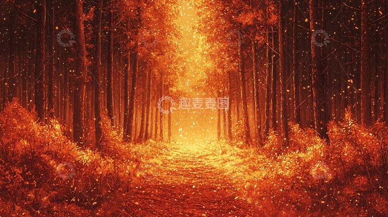 高清大图下载【趣麦麦图】火光森林小路