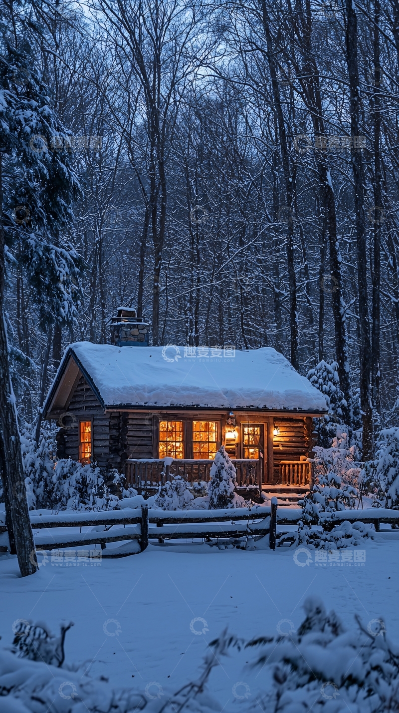 高清大图下载【趣麦麦图】雪夜森林小屋