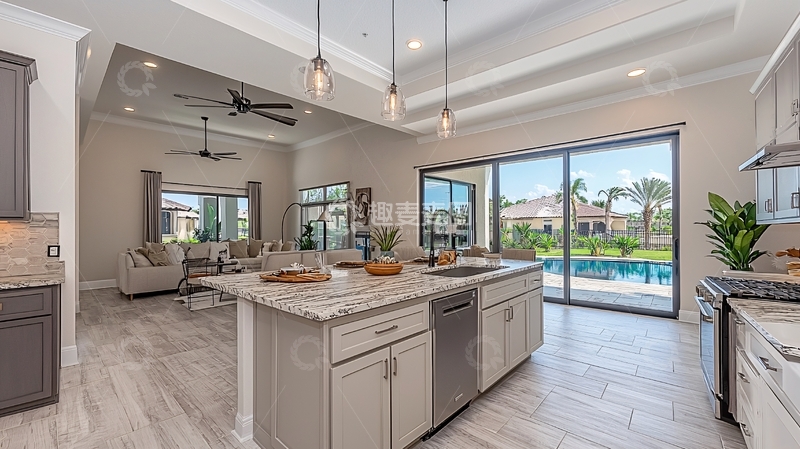 高清大图下载【趣麦麦图】现代开放式厨房客厅