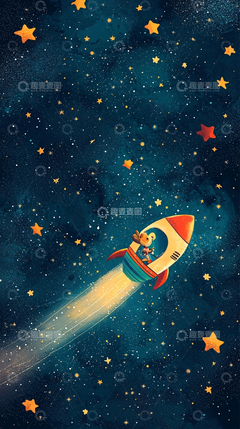 高清大图下载【趣麦麦图】卡通火箭星空