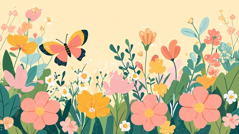 高清大图下载【趣麦麦图】春天花卉蝴蝶背景图