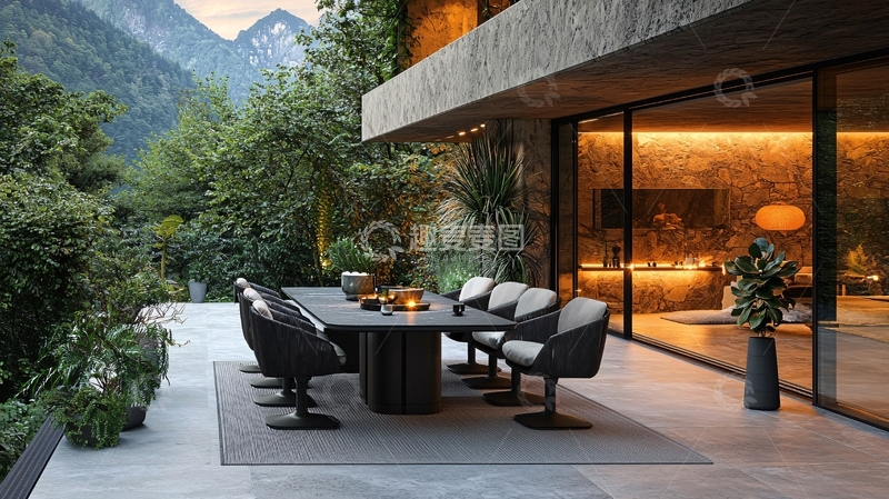 高清大图下载【趣麦麦图】山景别墅户外用餐区