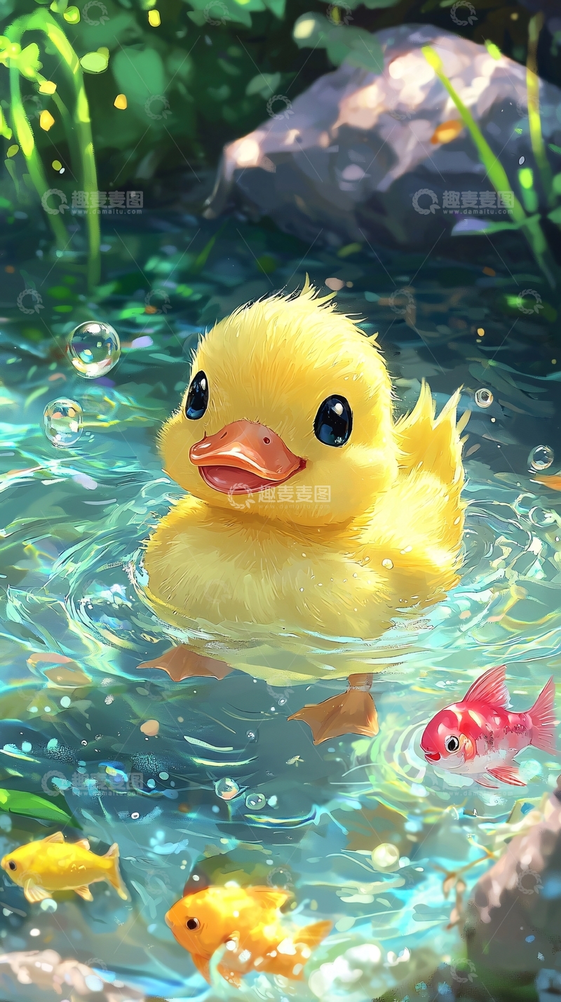 高清大图下载【趣麦麦图】小黄鸭戏水