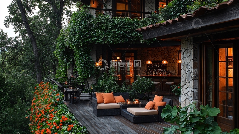 高清大图下载【趣麦麦图】山林别墅阳台夜景