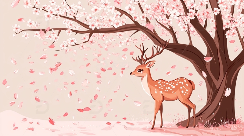 樱花树下的小鹿