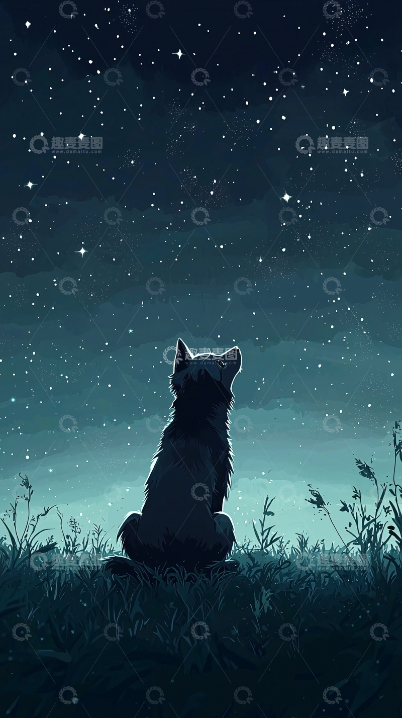 高清大图下载【趣麦麦图】星空下的狼