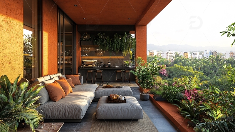 高清大图下载【趣麦麦图】橙色阳台景观