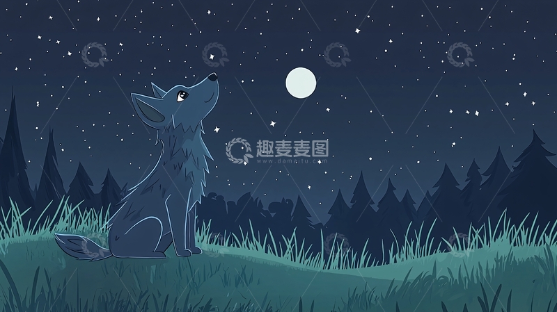 高清大图下载【趣麦麦图】星空下的小狼