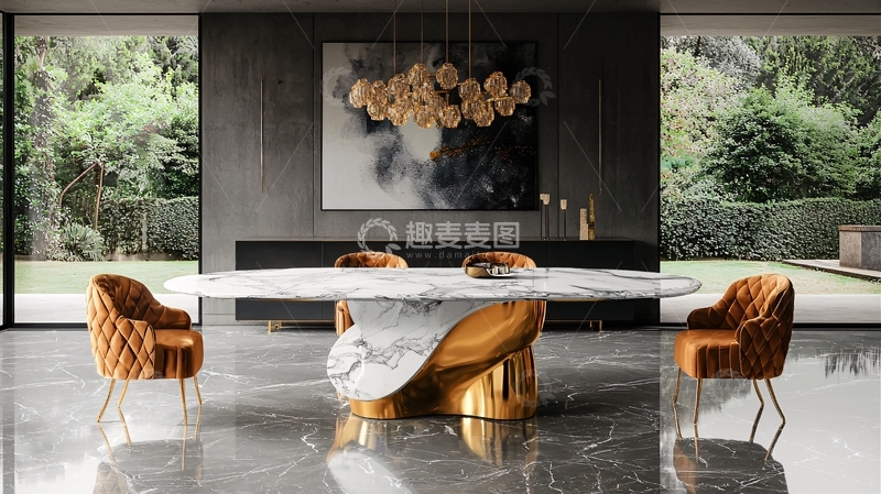 高清大图下载【趣麦麦图】现代轻奢大理石餐桌