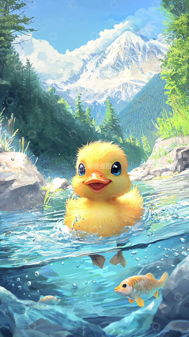高清大图下载【趣麦麦图】小鸭子在清澈溪流中游泳