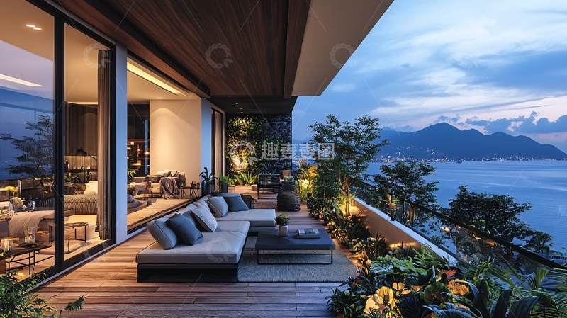 高清大图下载【趣麦麦图】山顶豪宅阳台夜景