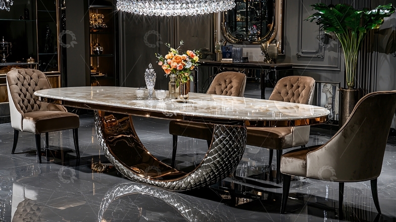 高清大图下载【趣麦麦图】奢华鱼尾大理石餐桌