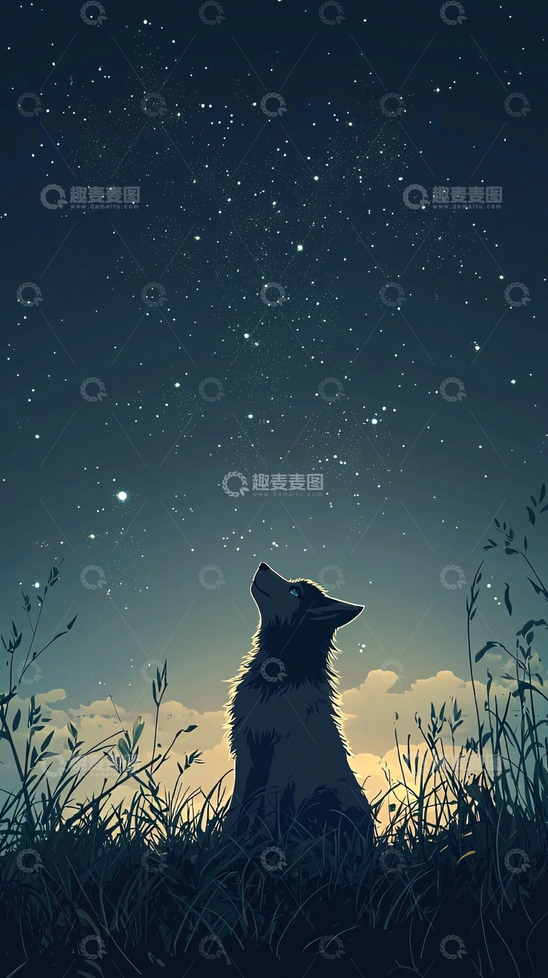 高清大图下载【趣麦麦图】星空下的小狼
