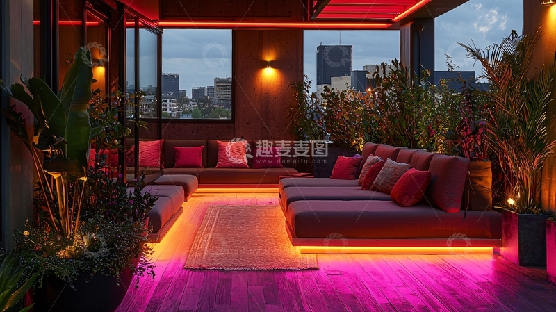高清大图下载【趣麦麦图】夜景顶楼休息区