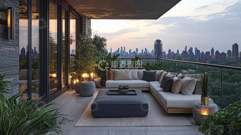 高清大图下载【趣麦麦图】高层公寓阳台夜景