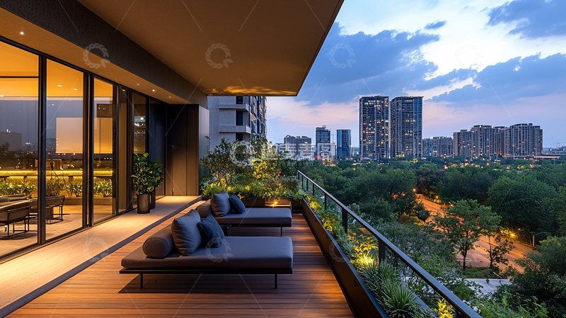 高清大图下载【趣麦麦图】高层住宅阳台夜景