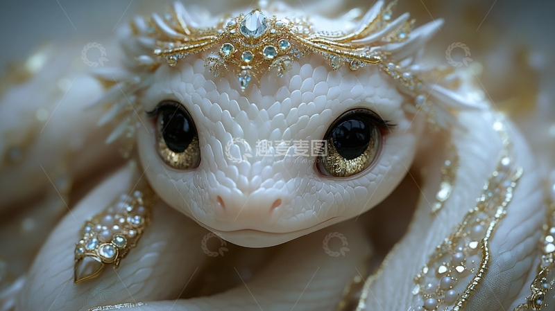 高清大图下载【趣麦麦图】戴皇冠的白色小蛇