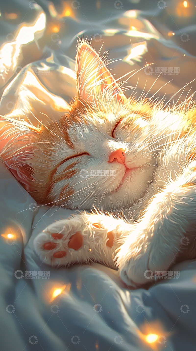 高清大图下载【趣麦麦图】阳光下熟睡的猫咪