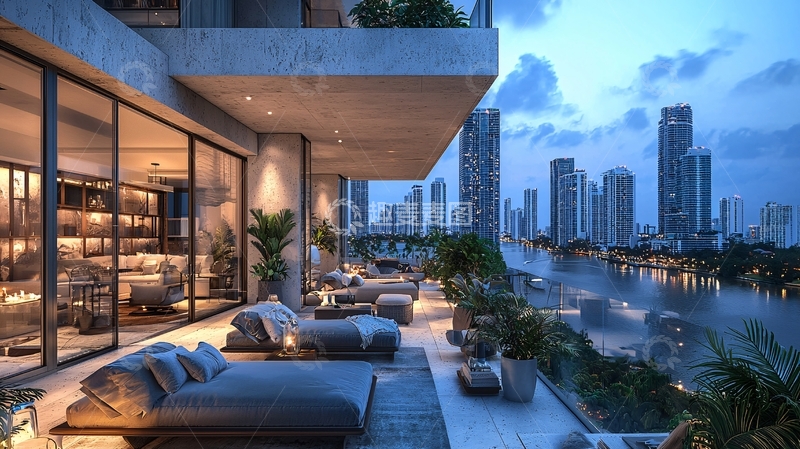 高清大图下载【趣麦麦图】迈阿密豪华公寓夜景