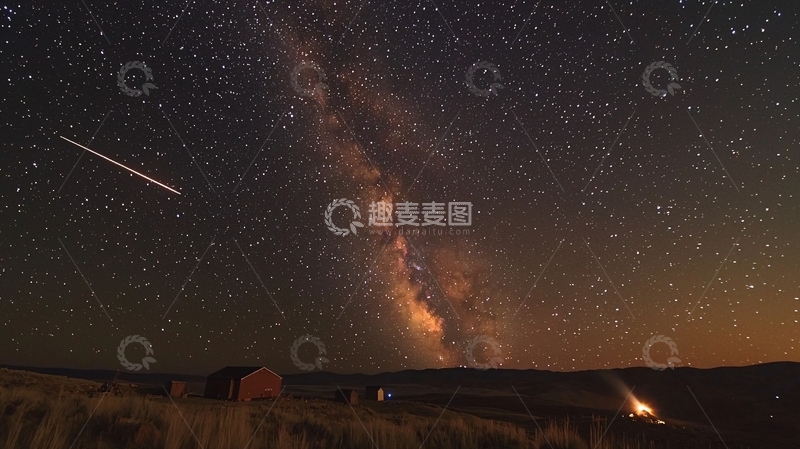 高清大图下载【趣麦麦图】夜空流星雨银河系