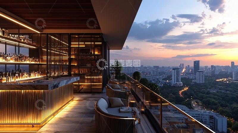 高清大图下载【趣麦麦图】高层建筑顶楼酒吧夜景