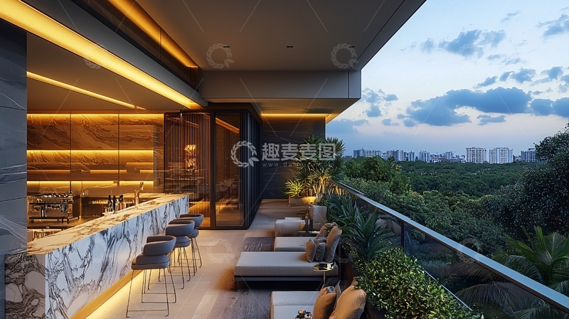 高清大图下载【趣麦麦图】高端公寓阳台夜景