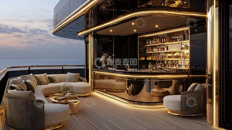 高清大图下载【趣麦麦图】游艇甲板酒吧夜景