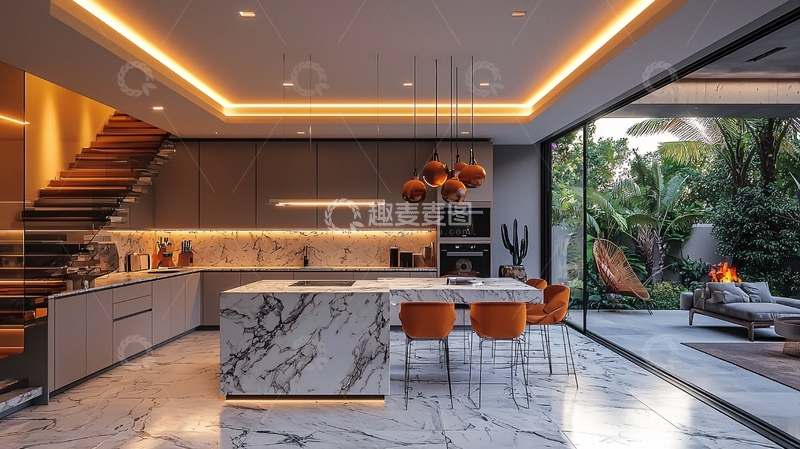 高清大图下载【趣麦麦图】现代厨房与户外庭院